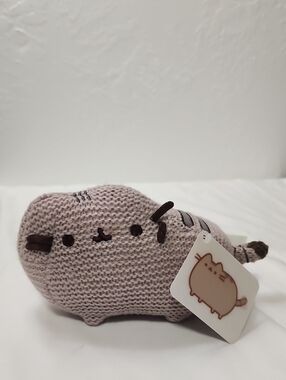 Pusheen Plush Knit Cat in Light Mauve and Brown